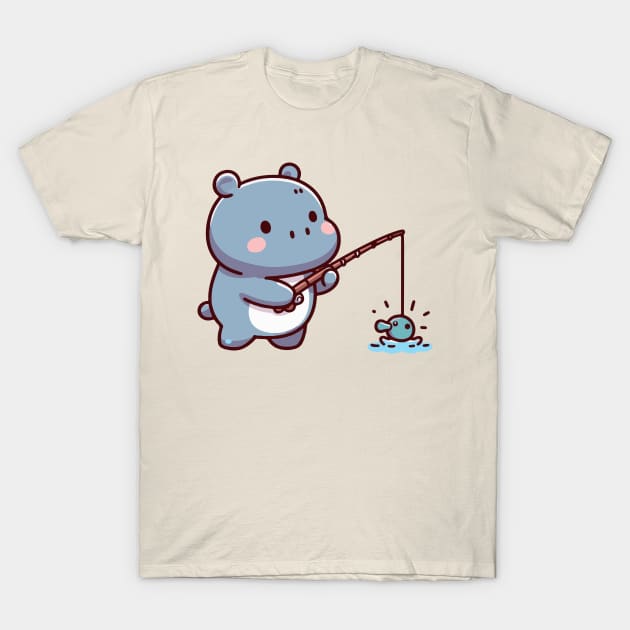 Cute hippo fishing T-Shirt by fikriamrullah